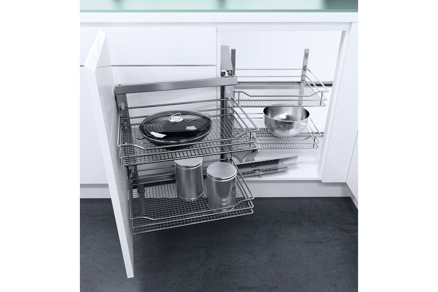 Vauth Sagel Wari corner unit for blind corners in Saphir Chromed Wire spec.
