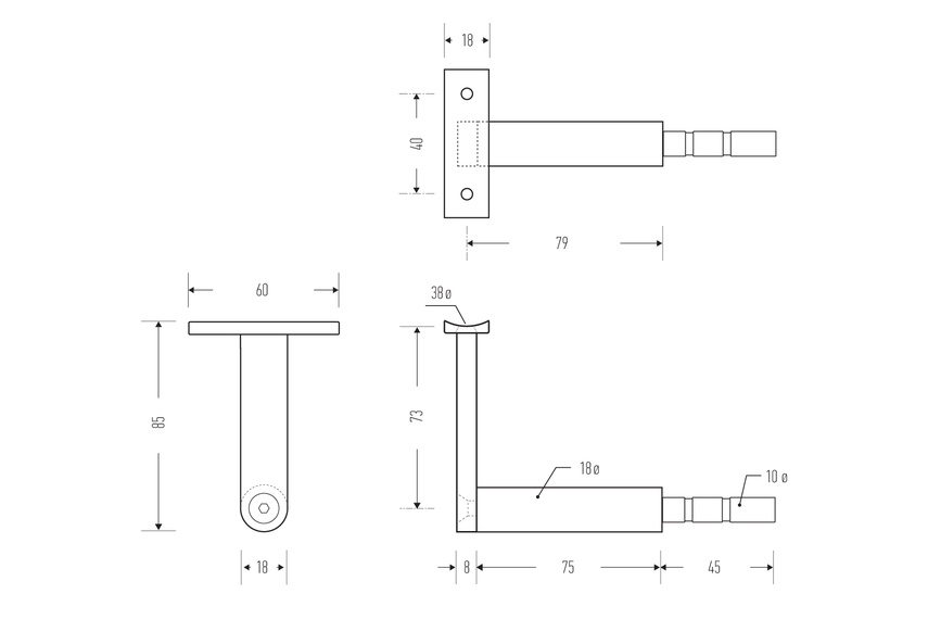 HB 510 stair rail bracket – line drawing