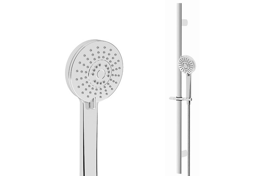 Ovale column shower with exposed inlet.