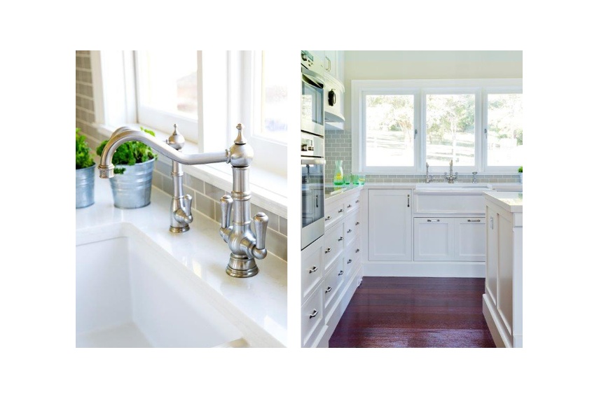 Perrin & Rowe Picardie kitchen tap with matching country filtered water tap in pewter