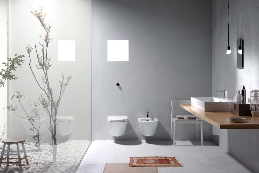 Urban wall hung pan, wall hung bidet and smooth basin