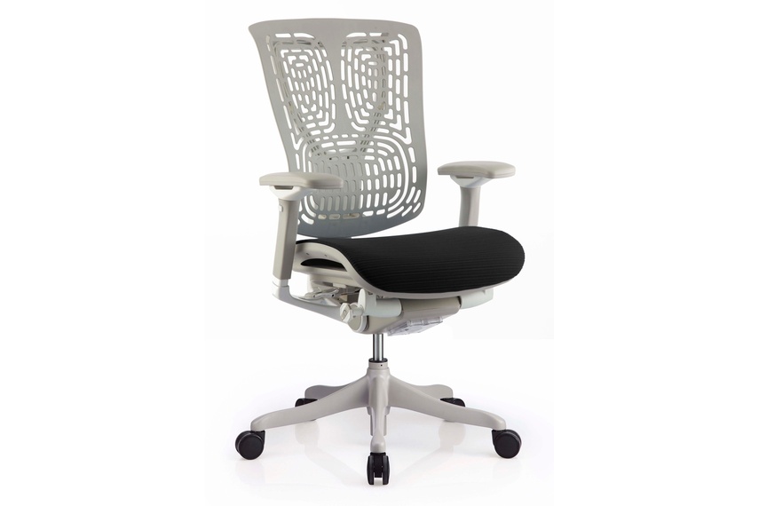 The Nefil chair with grey frame and black mesh