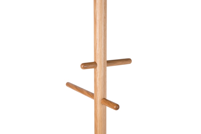 The Mast coat stand is made from either solid American white oak or solid walnut.