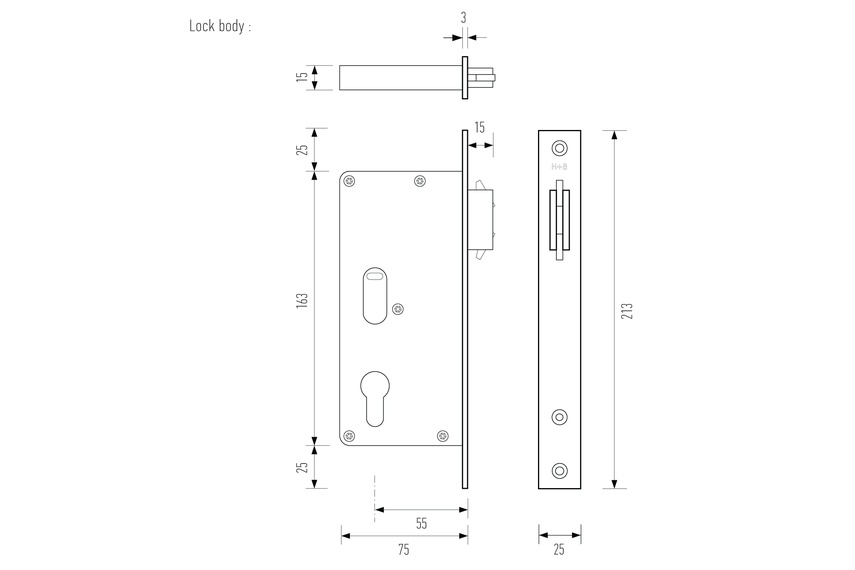 Lock body line drawing