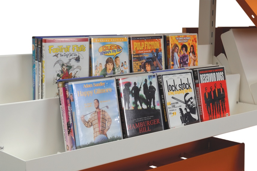 Multiple vertical shelves for mass display and easy browsing of CDs