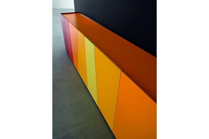 Cabinet featuring some of the 250 plain colours from Abet Laminati