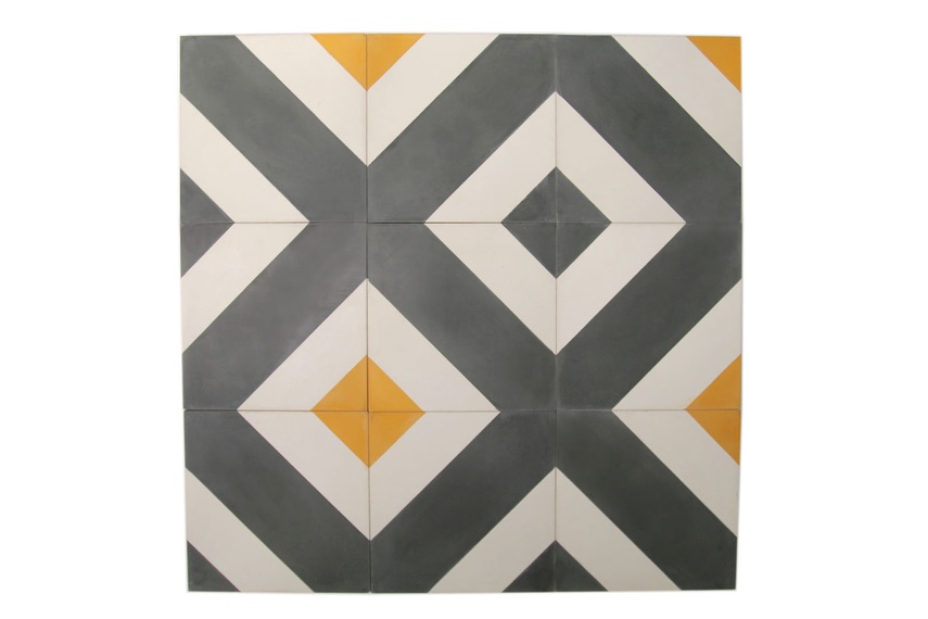 Candycane encaustic design: geometric patterns.