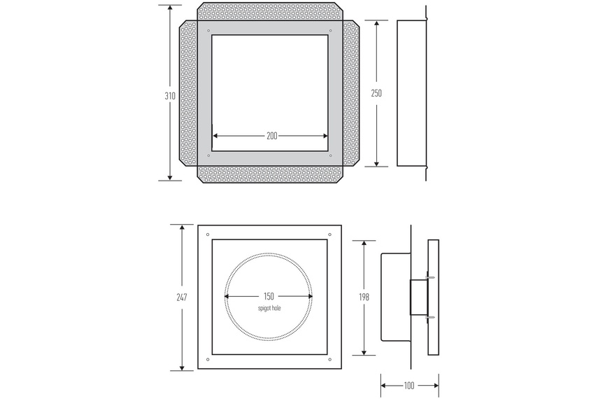 HB 1010/250 frameless square grill outlet vent