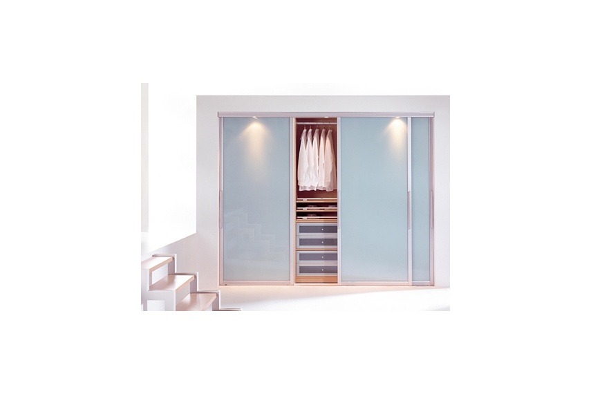 Wardrobe Sliding Doors, using LACOBEL Pastel Blue.