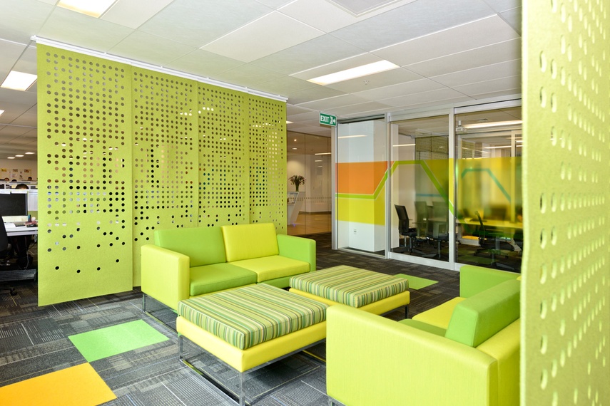 Perforated hanging panels in green