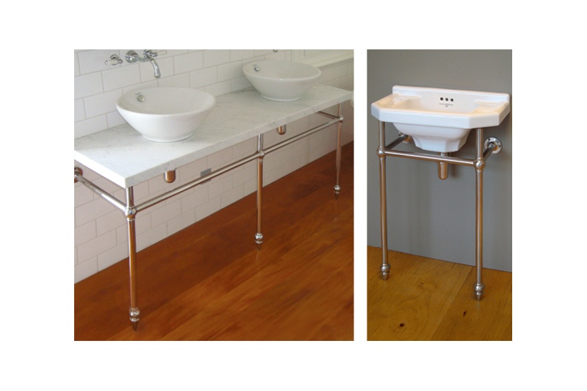 Hawthorn Hill traditional double basin stand and Art Deco powder room stand