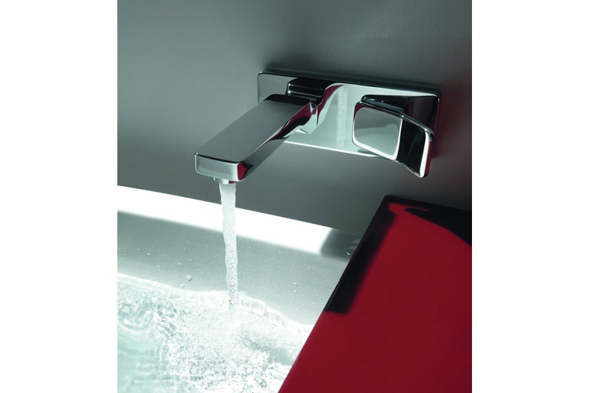 Soft wall-mounted basin mixer.