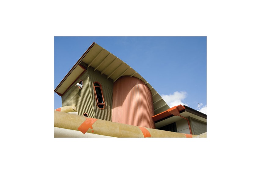 The hydroslide tower gleams in Resene Enamacryl high gloss combined with Resene Enamacryl Metallic