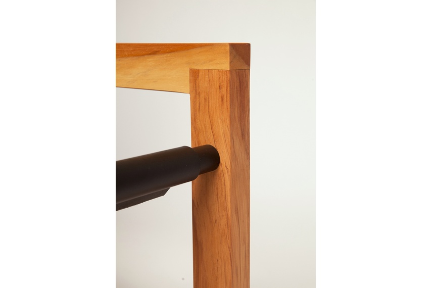 Made from New Zealand Rimu, mild steel, genuine leather.