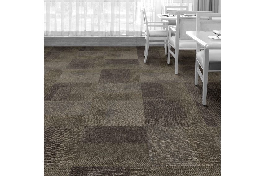 Dining room featuring Interface Exposed carpet.