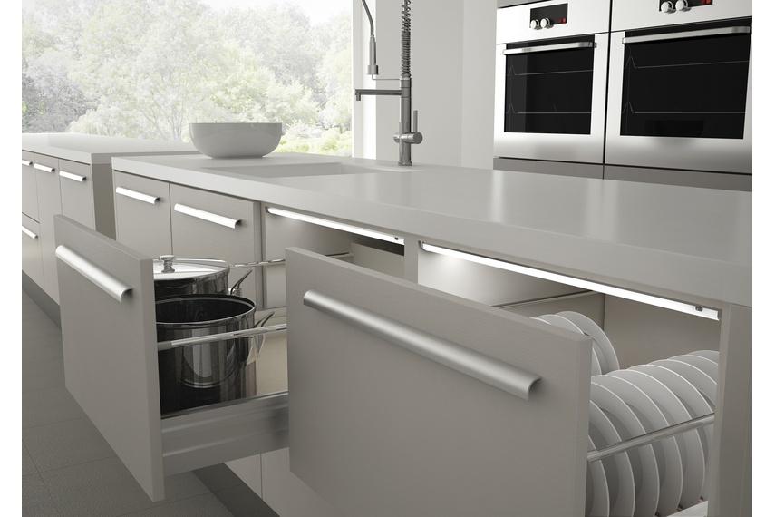 Domus Line Leaf LED lighting profile with sensor for drawers and cupboards.