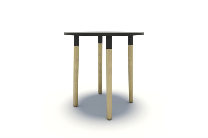 Legs are made from solid Natural Ash, with powder coated metal sleeves, while the top is available in laminate or veneer. .